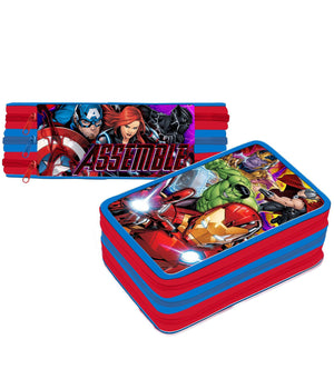 Astuccio Triplo Avengers Assemble 3 Zip Completo Accessoriato Bambini Scuola         
