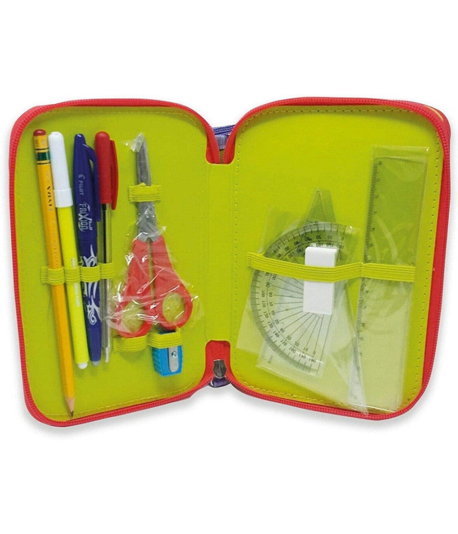 Astuccio Wwf Porta Pastelli Penne 3 Zip Completo Cancelleria Collezione Scuola         