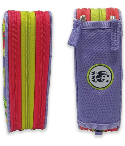 Astuccio Wwf Porta Pastelli Penne 3 Zip Completo Cancelleria Collezione Scuola         