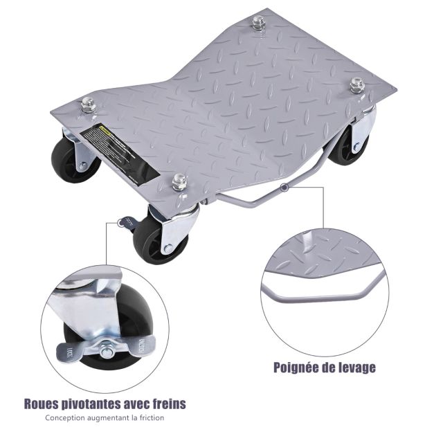 4 carrelli per la movimentazione di auto capacità 680 kg/pz con ruote bloccabili a 360° e maniglia 405 x 30 cm 20_0007024