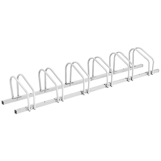 Rastrelliera in telaio d'acciaio per biciclette, Portabiciclette parcheggio per 6 bici Argento-Ciclismo