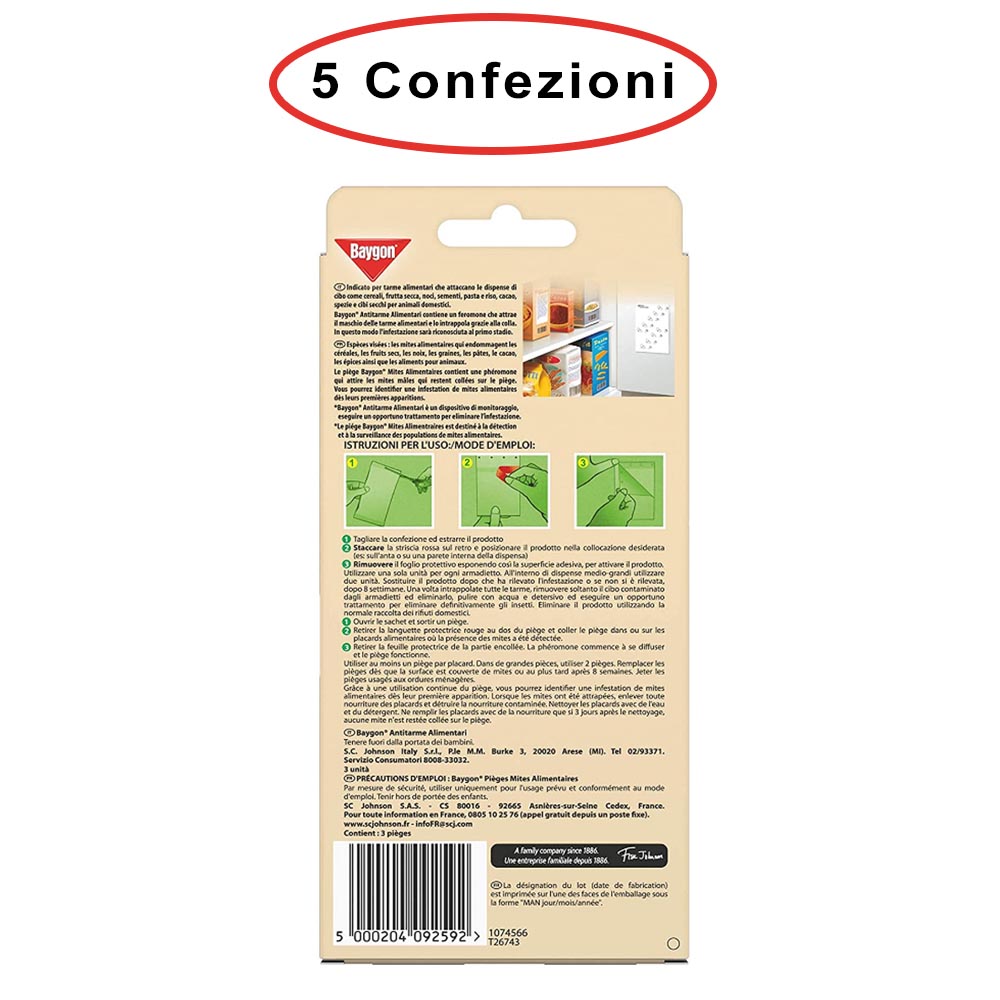 Baygon antitarme alimentari protezione cucina 5 confezioni da 3 trappole