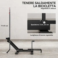 Rastrelliera per Bici Regolabile con Tubo di Supporto, in Acciaio e Plastica, 75x41x71-81 cm, Nero