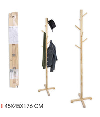 Attaccapanni Appendiabiti A Piantana Terra In Legno Naturale 6 Ganci 45x45x176cm         