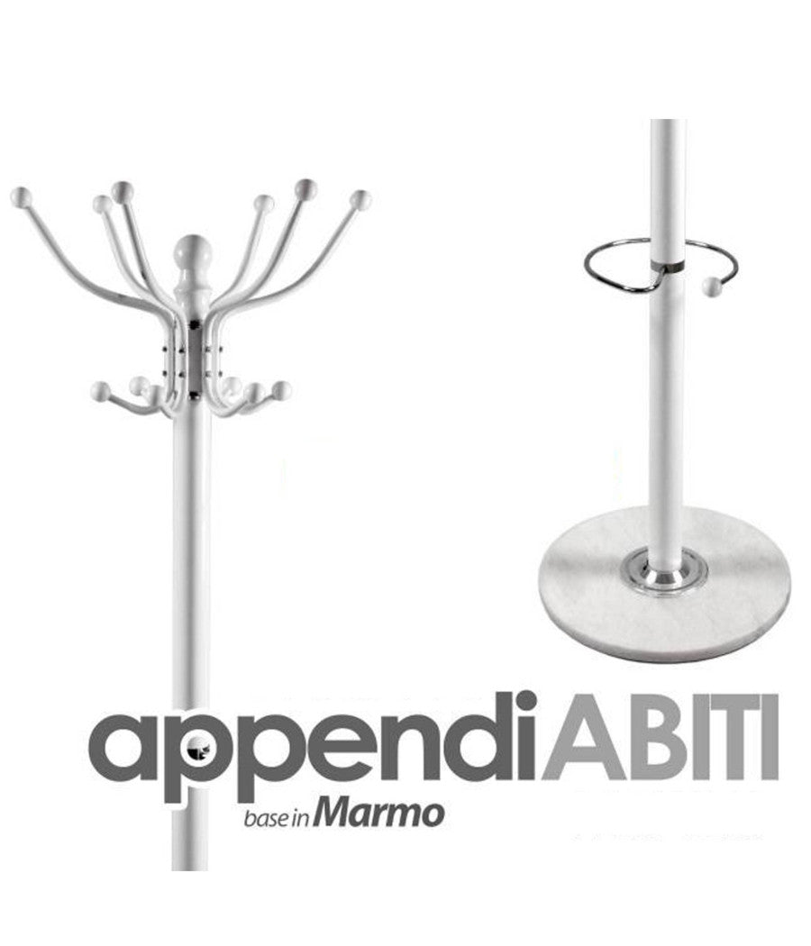 Attaccapanni Appendiabiti Piantana In Metallo 12 Ganci Con Portaombrelli Bianco         