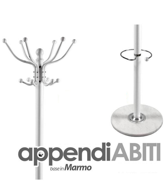 Attaccapanni Appendiabiti Piantana In Metallo 12 Ganci Con Portaombrelli Bianco         