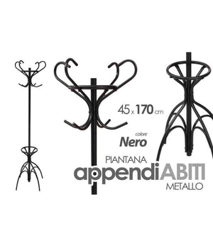 Attaccapanni Appendiabiti Piantana In Metallo Ganci Moderno Nero 45x170cm 756658         