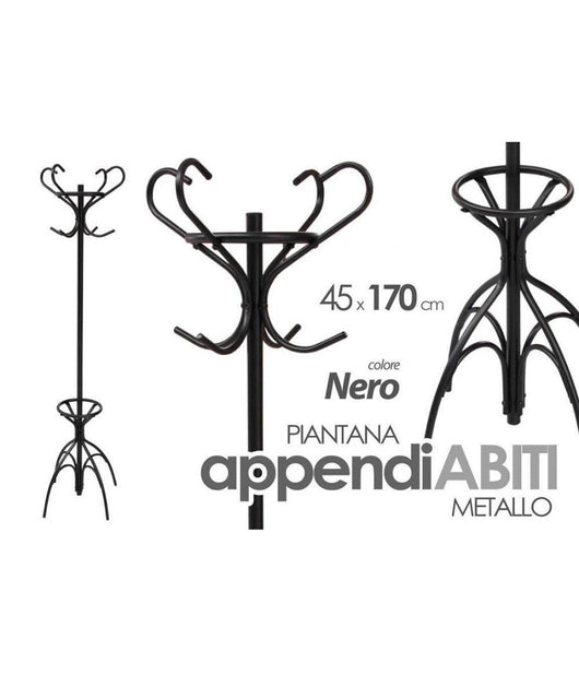 Attaccapanni Appendiabiti Piantana In Metallo Ganci Moderno Nero 45x170cm 756658         