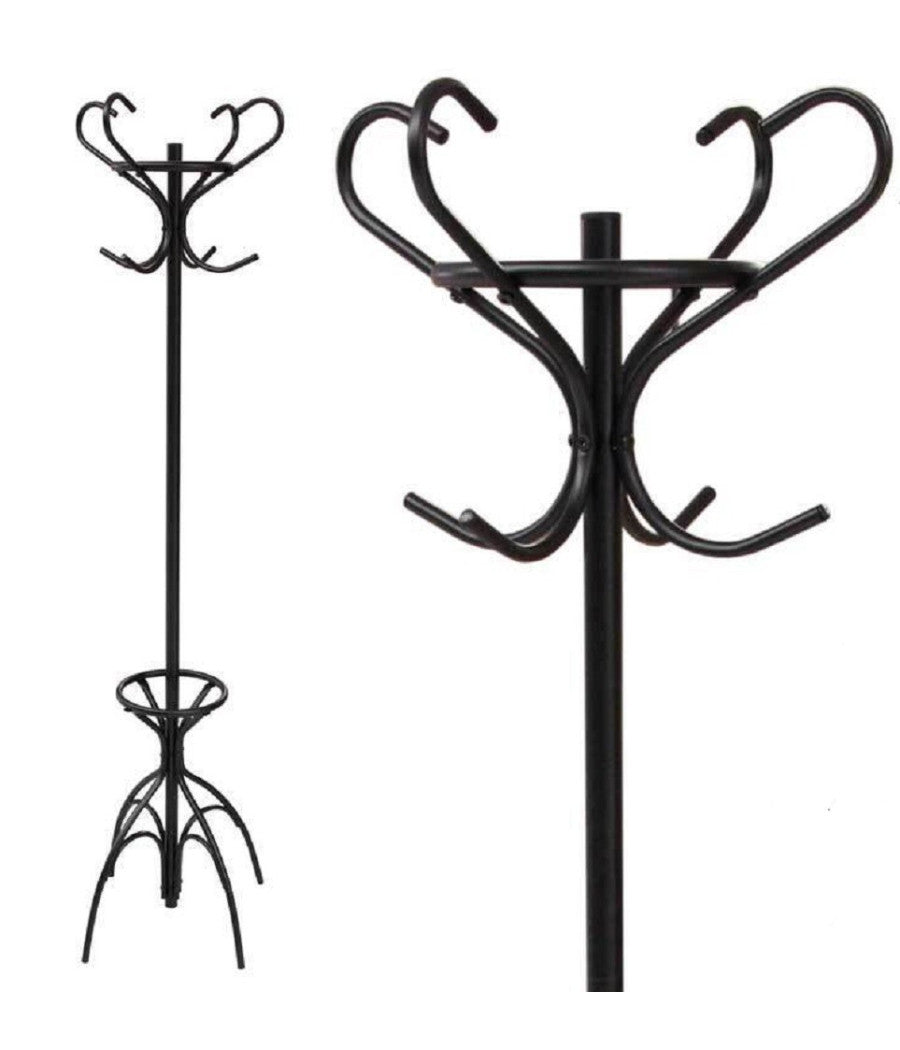 Attaccapanni Appendiabiti Piantana In Metallo Ganci Moderno Nero 45x170cm 756658         