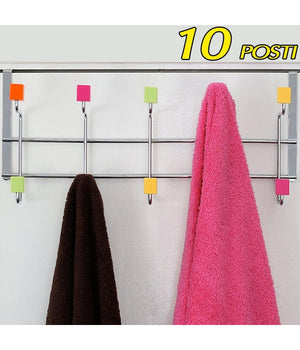 Attaccapanni Per Porta Appendiabiti In Metallo 10 Posti Pomelli Colorati 50x21cm         