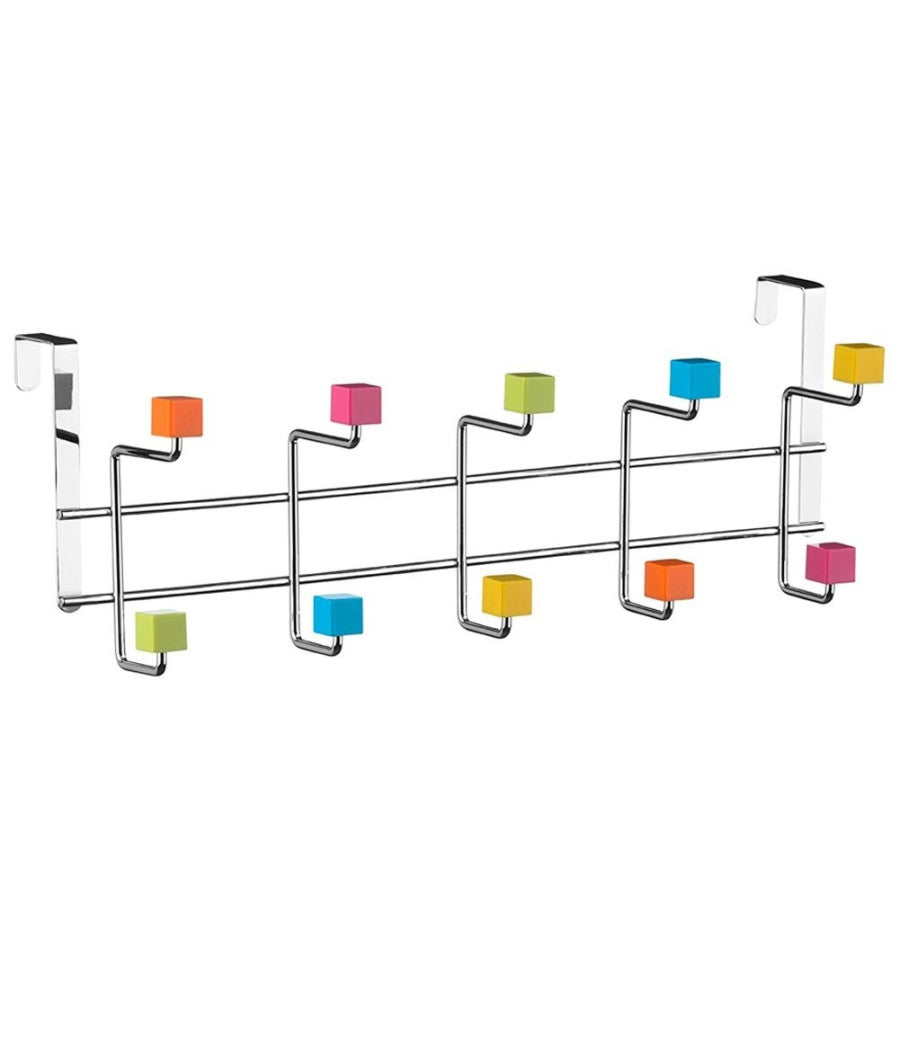 Attaccapanni Per Porta Appendiabiti In Metallo 10 Posti Pomelli Colorati 50x21cm         