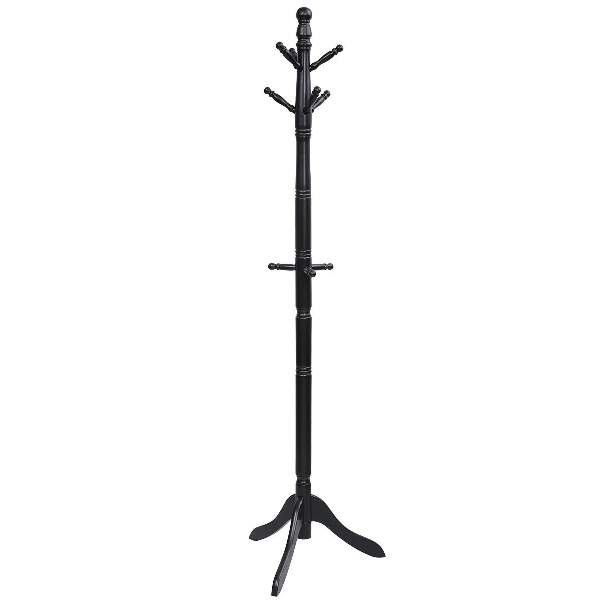 Attaccapanni ad albero in legno di gomma con 9 ganci, Appendiabiti da ingresso  altezza regolabile50x50x175cm Nero-Appendiabiti