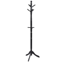 Attaccapanni ad albero in legno di gomma con 9 ganci, Appendiabiti da ingresso  altezza regolabile50x50x175cm Nero-Appendiabiti