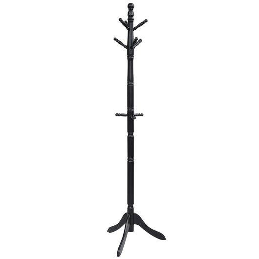 Attaccapanni ad albero in legno di gomma con 9 ganci, Appendiabiti da ingresso  altezza regolabile50x50x175cm Nero-Appendiabiti