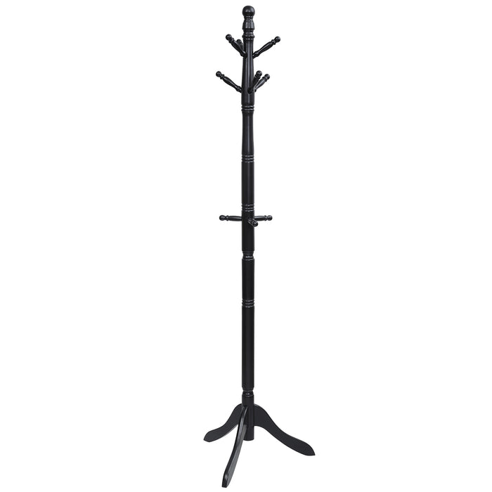 Attaccapanni ad albero in legno di gomma con 9 ganci, Appendiabiti da ingresso  altezza regolabile50x50x175cm Nero-Appendiabiti