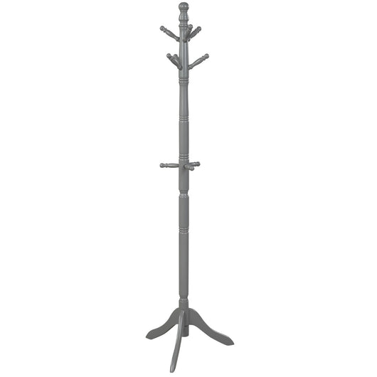 Attaccapanni ad albero in legno di gomma con 9 ganci, Appendiabiti da ingresso  altezza regolabile50x50x175cm Grigio-Appendiabiti