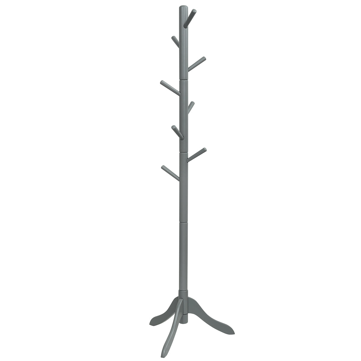 Attaccapanni in legno regolabile in altezza con 8 ganci, Albero porta abiti da terra 50x50x175cm Grigio-Appendiabiti