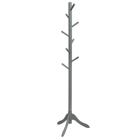Attaccapanni in legno regolabile in altezza con 8 ganci, Albero porta abiti da terra 50x50x175cm Grigio-Appendiabiti