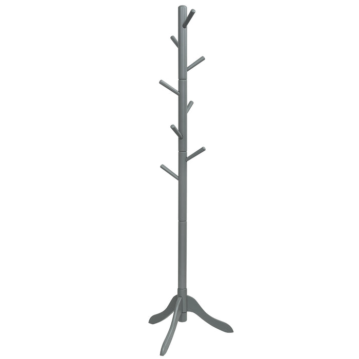 Attaccapanni in legno regolabile in altezza con 8 ganci, Albero porta abiti da terra 50x50x175cm Grigio-Appendiabiti
