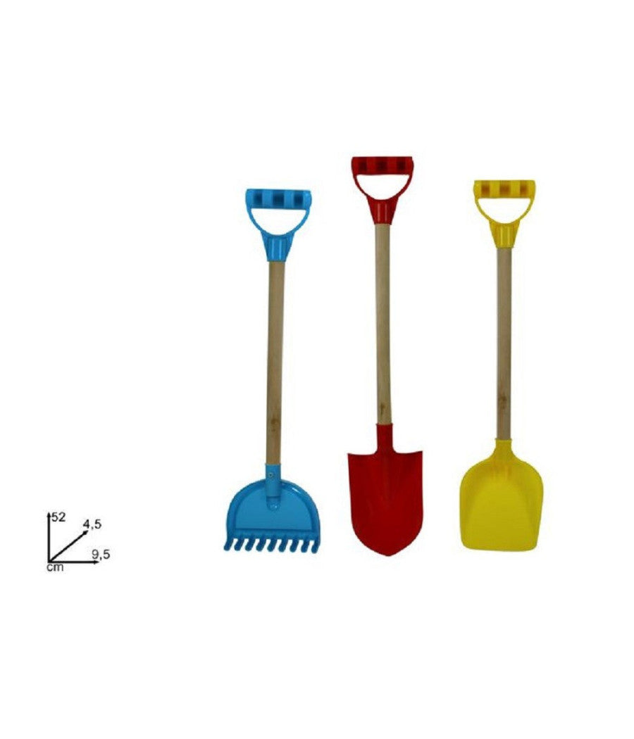 Attrezzi Mare Spiaggia Manico In Legno Pala Rastrello Vanga 3 Modelli Assortiti         