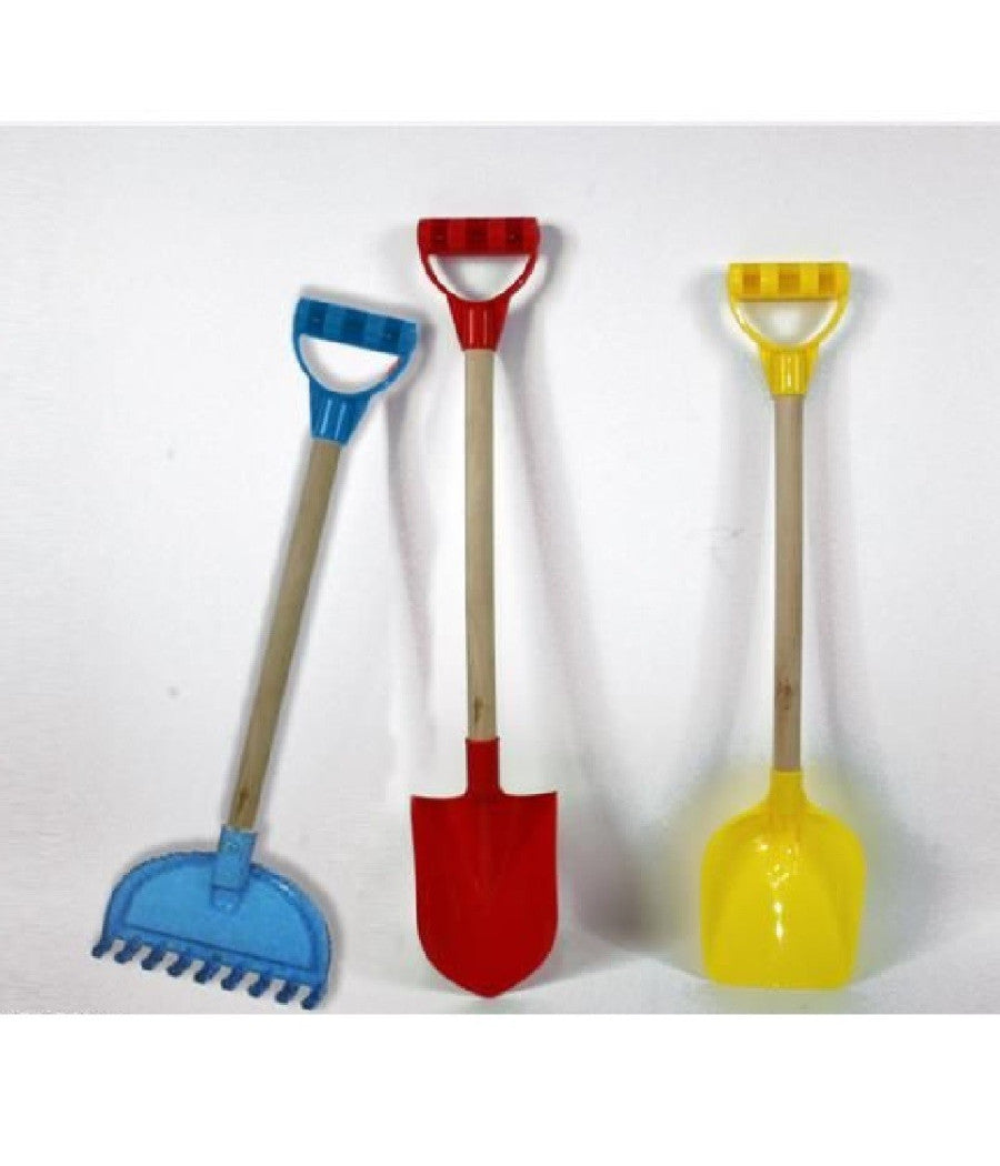 Attrezzi Mare Spiaggia Manico In Legno Pala Rastrello Vanga 3 Modelli Assortiti         