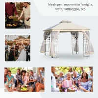 Gazebo da Giardino 3x3m con Zanzariera, Telaio in Acciaio e Doppio Tettuccio, Bianco