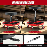 Sgabello da officina pneumatico con 4 ruote universali vassoio porta attrezzi sedile imbottito portata max 150 kg 20_0009476