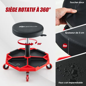 Sgabello da officina pneumatico con 4 ruote universali vassoio porta attrezzi sedile imbottito portata max 150 kg 20_0009476