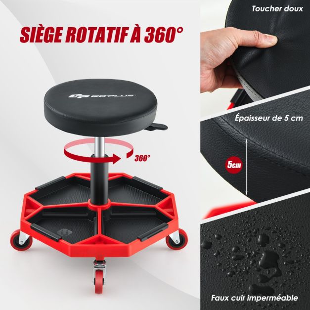 Sgabello da officina pneumatico con 4 ruote universali vassoio porta attrezzi sedile imbottito portata max 150 kg 20_0009476