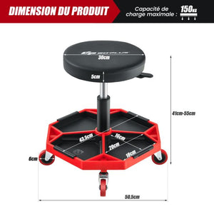 Sgabello da officina pneumatico con 4 ruote universali vassoio porta attrezzi sedile imbottito portata max 150 kg 20_0009476