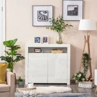 Mobiletto Salvaspazio Multiuso per Ingresso, Salotto o Bagno in Legno Bianco, con Luci LED Colorate, 107x35x97cm