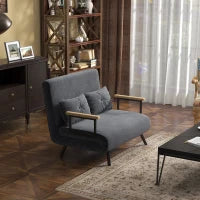 Divano Letto 3 in 1 in Tessuto Effetto Velluto con Schienale Regolabile e 2 Cuscini, 102x73x81 cm, Grigio Scuro