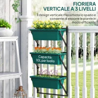 Fioriera da Esterno Verticale e 3 Vasi per Piante in Plastica con Fori di Drenaggio, 56x42x100 cm, Verde