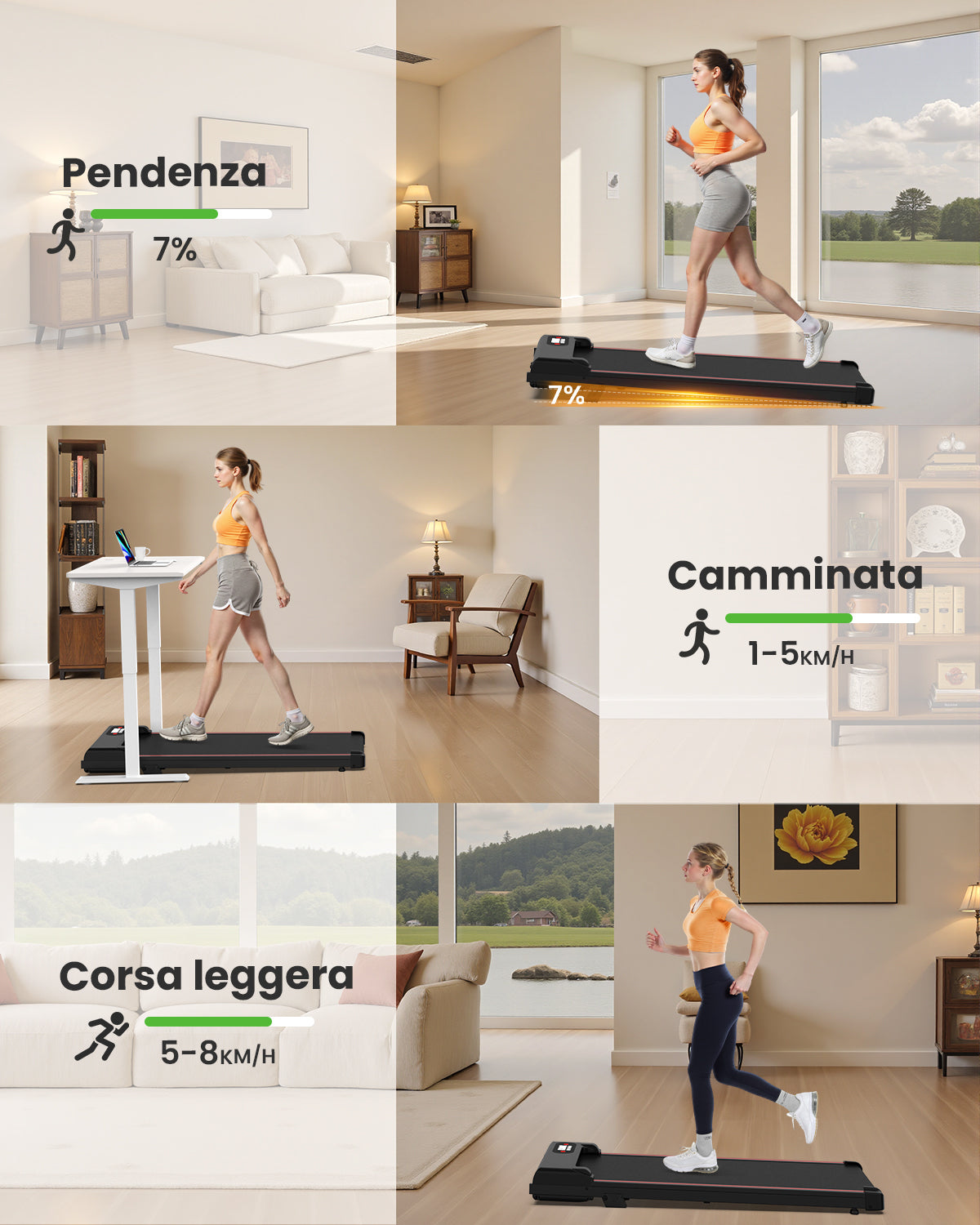 Tapis roulant elettrico inclinato RATTANTREE, tappetino da passeggio da 1 a 8 km/h con telecomando, per casa e ufficio, 2,5 CV, capacitï¿½ï¿½ 140 kg