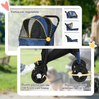 Passeggino per Cani con Cesto, Cuscino e 2 Guinzagli, in Acciaio e Tessuto Oxford, 81x48x99 cm, Nero e Blu Scuro