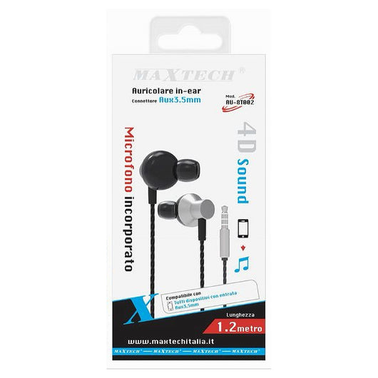Auricolare In-ear Cuffie Con Filo 1.2mt Aux3.5mm Con Microfono 4d Sound Au-8t002         