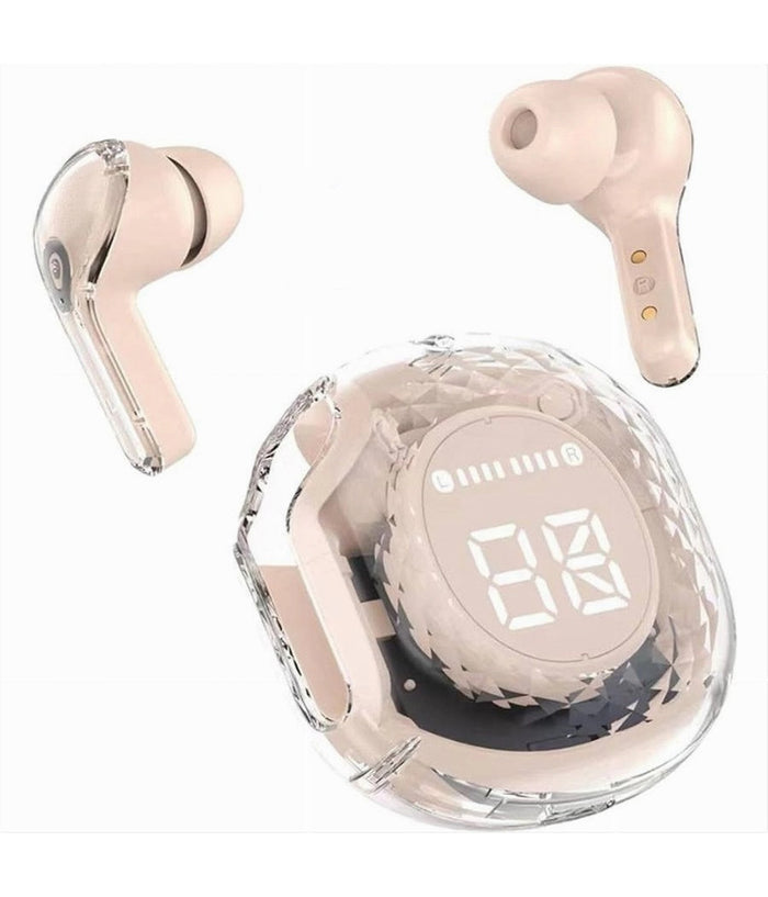 Auricolari Bluetooth 5.3 Trasparenti Ultrapods Pro Con Cofanetto Di Ricarica Led  Rosa       