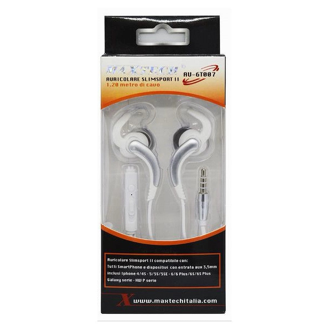 Auricolari Con Cavo 1.2mt Cuffie Aux3.5mm Orecchio Microfono Smartphone Au-6t007         