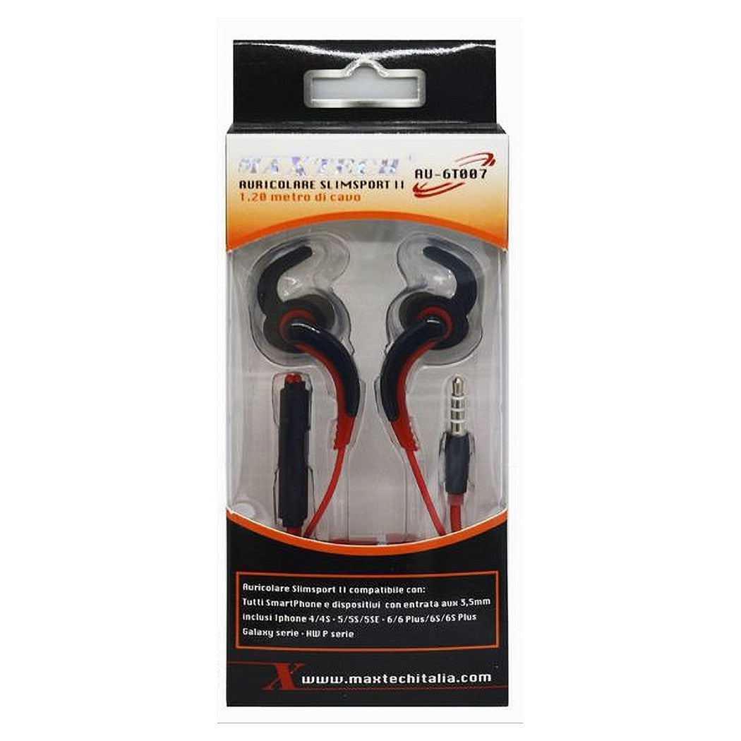 Auricolari Con Cavo 1.2mt Cuffie Aux3.5mm Orecchio Microfono Smartphone Au-6t007         