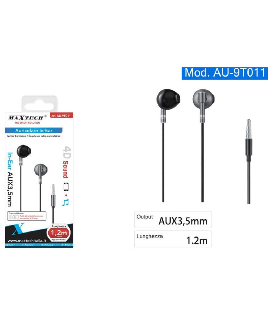 Auricolari Cuffie Cavo 1,2 Metri Connettore Aux 3,5mm Per Smartphone Au-9t011         