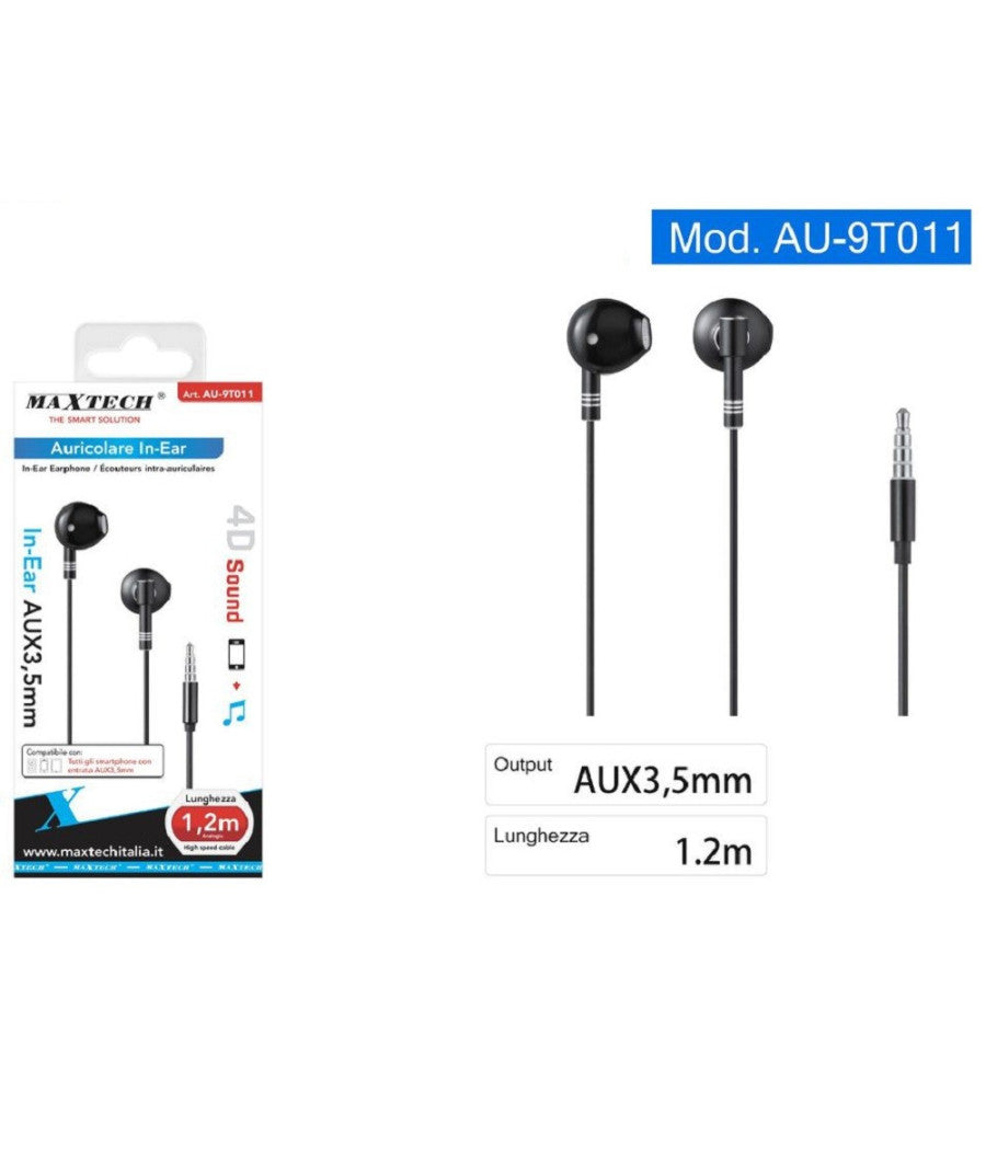 Auricolari Cuffie Cavo 1,2 Metri Connettore Aux 3,5mm Per Smartphone Au-9t011         