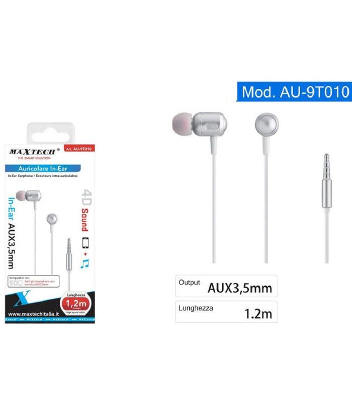 Auricolari Cuffie Cavo Da 1,2 Metri Connettore Aux 3,5mm Per Smartphone Au-9t010         