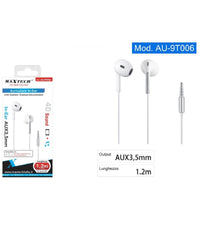 Auricolari Cuffie In-ear Connettore Aux 3,5mm Cavo Da 1,2 Mt Smartphone Au-9t006         