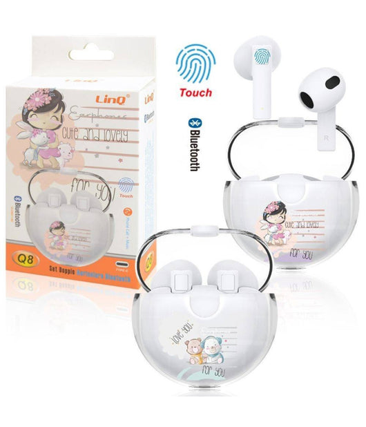 Auricolari Wireless Bluetooth Controllo Touch Base Ricarica Design Motivo Cub Q8         