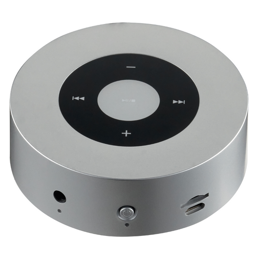 Altoparlante scoppiettante MORITZ - Potente cassa acustica con suoni di fuoco del camino, Bluetooth, AUX, microfono, batteria - Argento