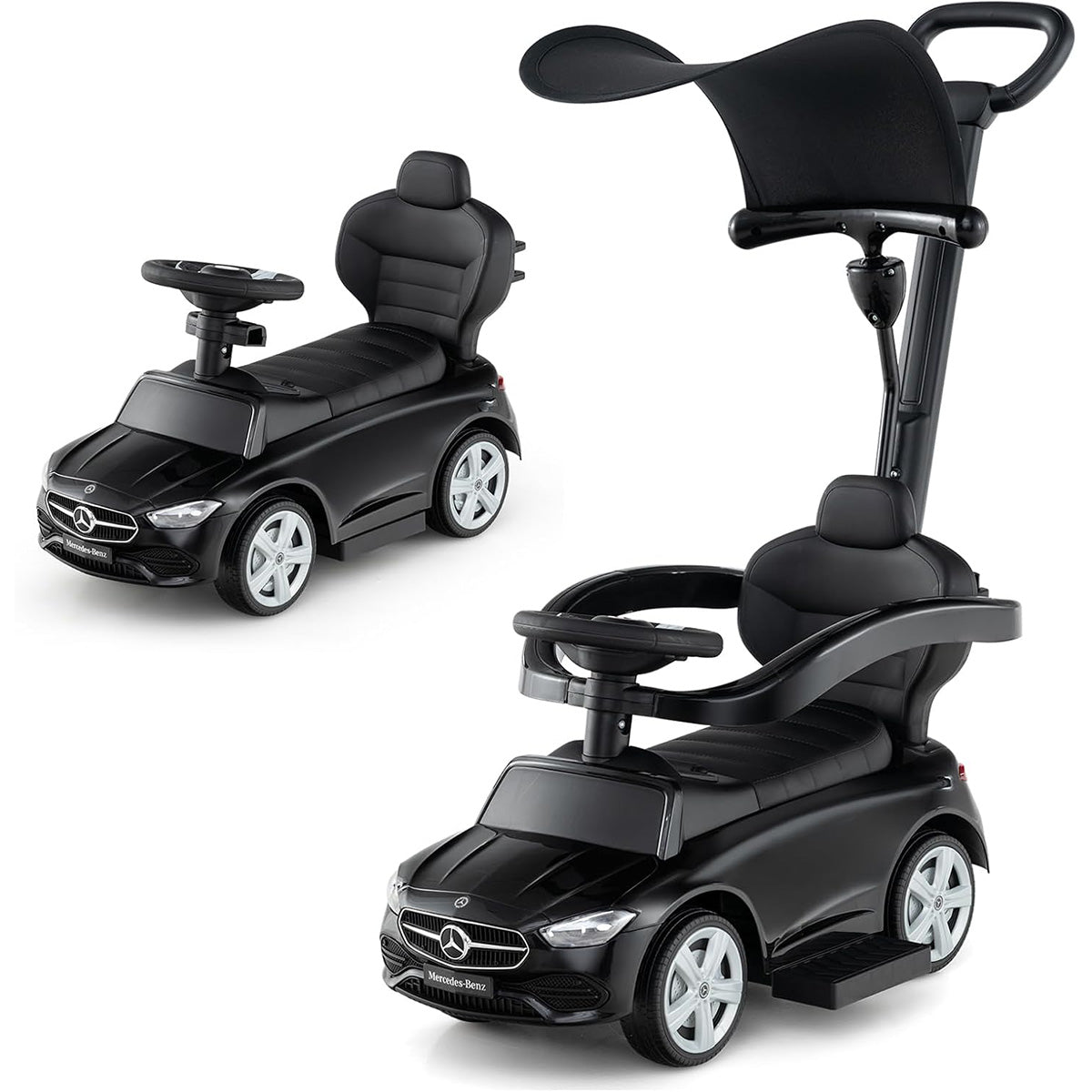 Auto a spinta 3 in 1 mercedes-benz ufficiale con schienale regolabile, Macchina cavalcabile Nero-Macchinine giocattoli