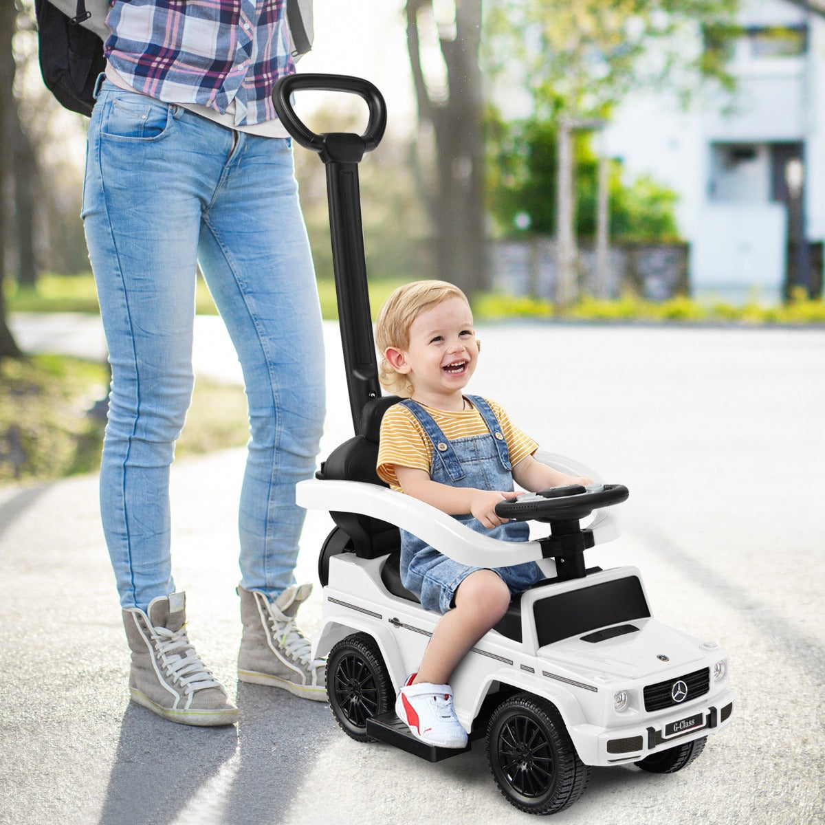 Auto a spinta per bambini con licenza tettuccio regolabile, Carrozzina e auto camminante per bambini 12-36 mesi Bianco-Biciclette e tricicli