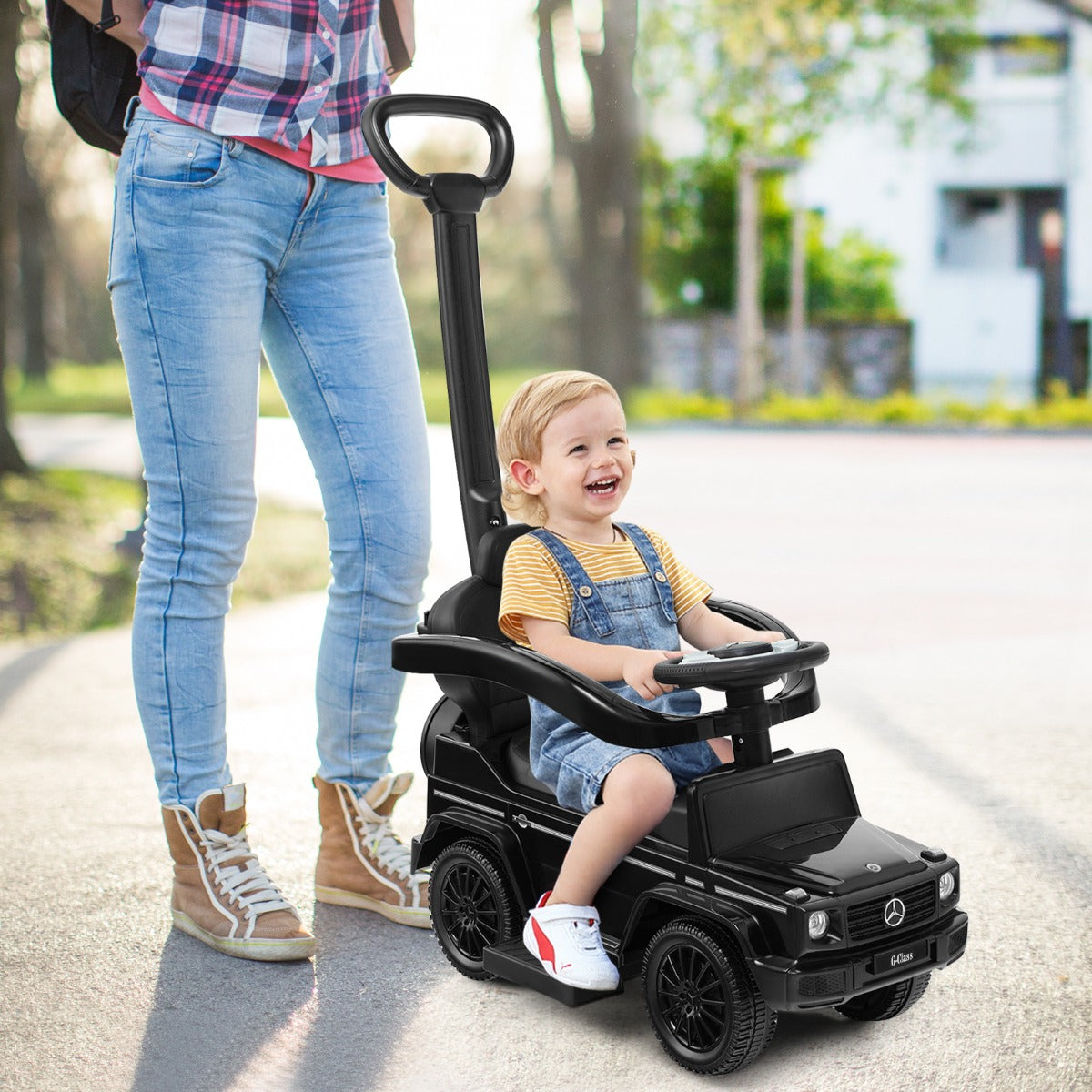 Auto a spinta per bambini con licenza tettuccio regolabile, Carrozzina e auto camminante per bambini 12-36 mesi Nero-Biciclette e tricicli