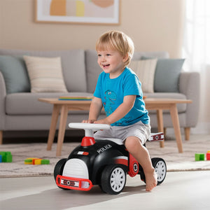 Auto cavalcabile giocattolo scorrevole a piedi con musica e scomparto nascoasto-Auto giocattolo con ruote universali Nero e rosso