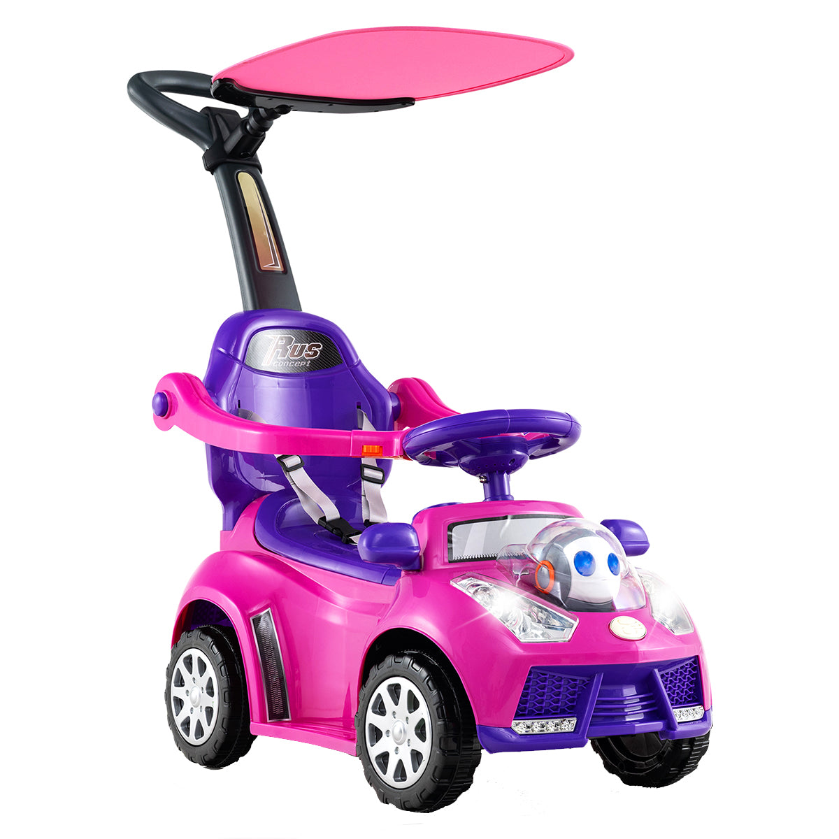 Auto da passeggio con clacson con spazio sotto il sedile di sicurezza, Auto a spinta 3 in 1 per bambini Rosa-Biciclette e tricicli